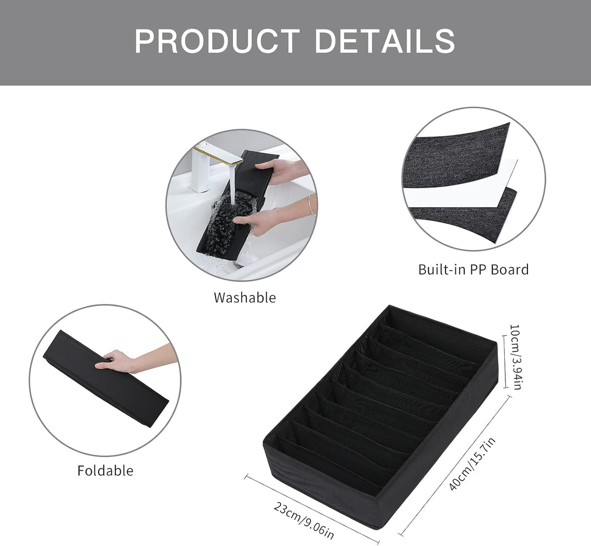 4 Pack Drawer Organizers, 10 Grids Foldable Dresser Organizers for Clothing, Folded Clothes, T-shirt, Tank Tops, Camisoles, Underwear, Leggings, Baby Clothes