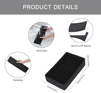 4 Pack Drawer Organizers, 10 Grids Foldable Dresser Organizers for Clothing, Folded Clothes, T-shirt, Tank Tops, Camisoles, Underwear, Leggings, Baby Clothes