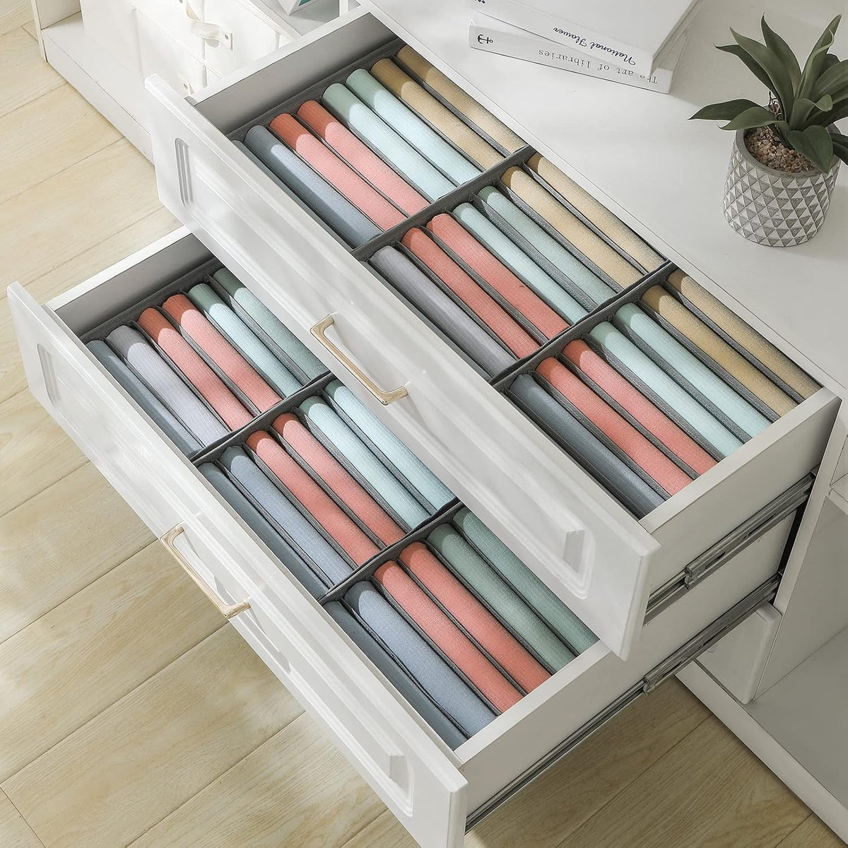4 Pack Drawer Organizers, 10 Grids Foldable Dresser Organizers for Clothing, Folded Clothes, T-shirt, Tank Tops, Camisoles, Underwear, Leggings, Baby Clothes