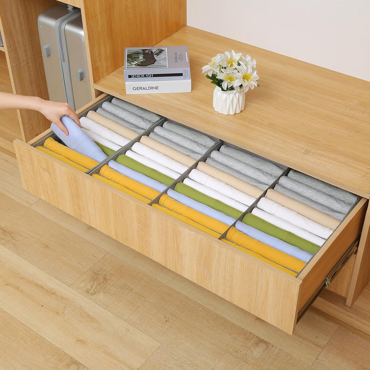 4 Pack Drawer Organizers, 10 Grids Foldable Dresser Organizers for Clothing, Folded Clothes, T-shirt, Tank Tops, Camisoles, Underwear, Leggings, Baby Clothes