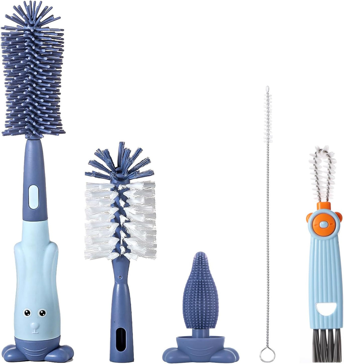 Ariseno 5-in-1 Baby Bottle Brush Set, Bottle Brush for Baby, Baby Bottle Scrubber, Including Silicone & Nylon Bottle Brush, Bottle Cap Brush, Straw Brush, Nipple Brush, BPA-Free (Red)