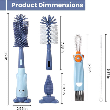 Ariseno 5-in-1 Baby Bottle Brush Set, Bottle Brush for Baby, Baby Bottle Scrubber, Including Silicone & Nylon Bottle Brush, Bottle Cap Brush, Straw Brush, Nipple Brush, BPA-Free (Red)