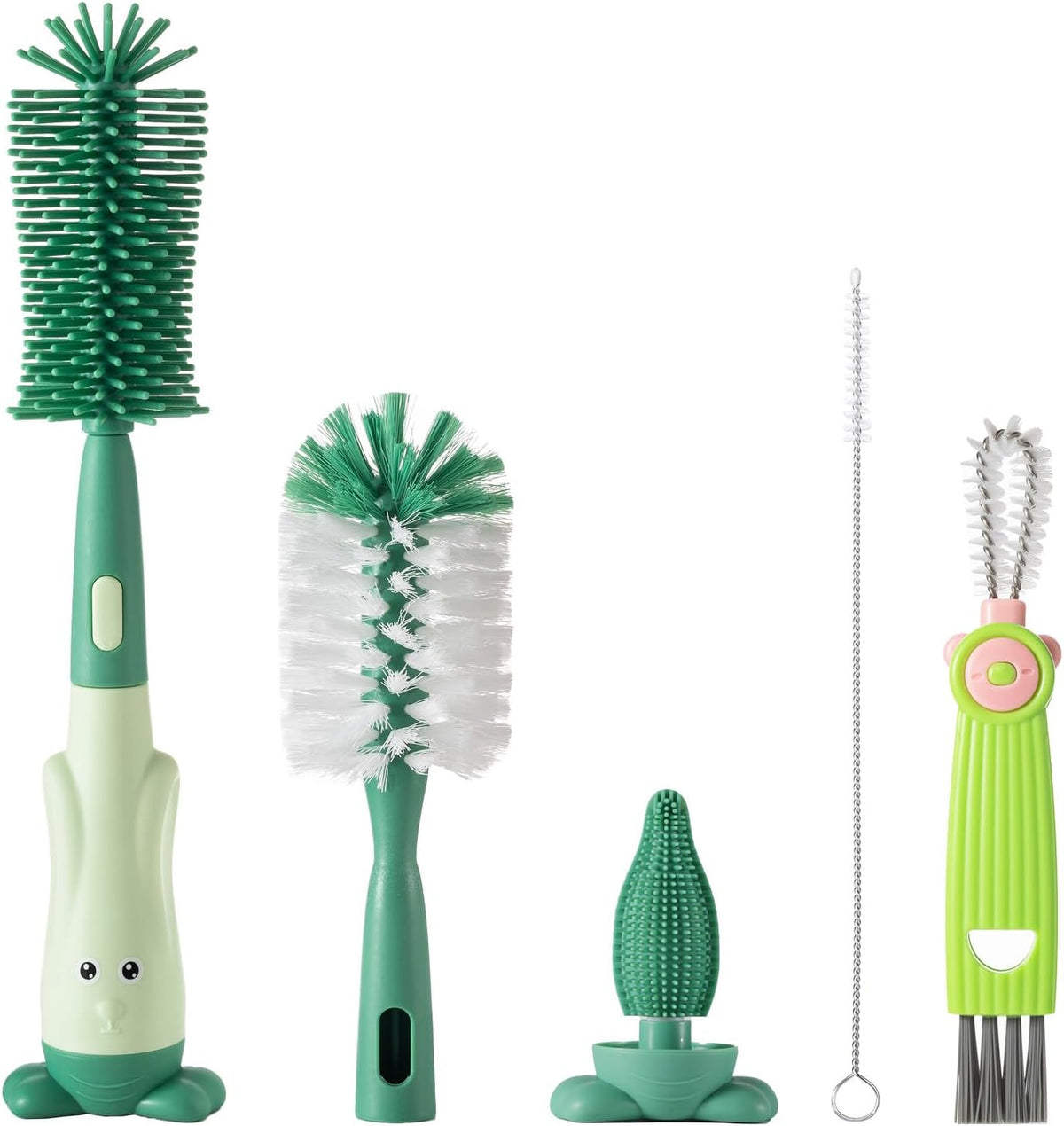 Ariseno 5-in-1 Baby Bottle Brush Set, Bottle Brush for Baby, Baby Bottle Scrubber, Including Silicone & Nylon Bottle Brush, Bottle Cap Brush, Straw Brush, Nipple Brush, BPA-Free (Red)