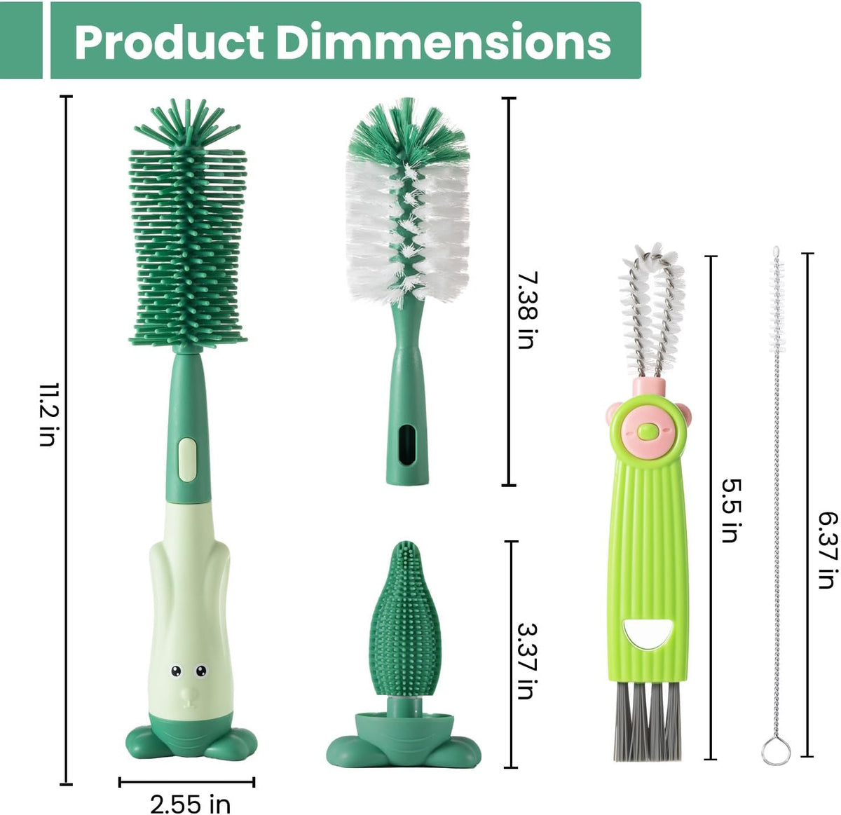 Ariseno 5-in-1 Baby Bottle Brush Set, Bottle Brush for Baby, Baby Bottle Scrubber, Including Silicone & Nylon Bottle Brush, Bottle Cap Brush, Straw Brush, Nipple Brush, BPA-Free (Red)