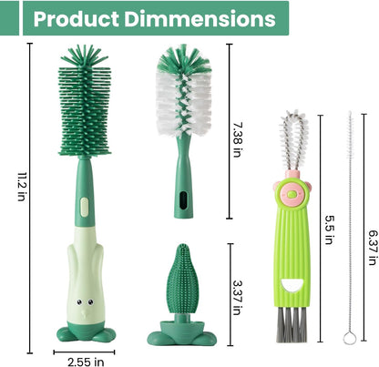 Ariseno 5-in-1 Baby Bottle Brush Set, Bottle Brush for Baby, Baby Bottle Scrubber, Including Silicone & Nylon Bottle Brush, Bottle Cap Brush, Straw Brush, Nipple Brush, BPA-Free (Red)
