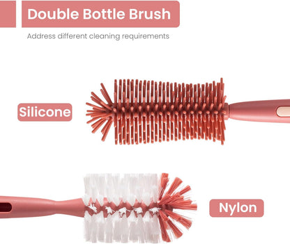 Ariseno 5-in-1 Baby Bottle Brush Set, Bottle Brush for Baby, Baby Bottle Scrubber, Including Silicone & Nylon Bottle Brush, Bottle Cap Brush, Straw Brush, Nipple Brush, BPA-Free (Red)