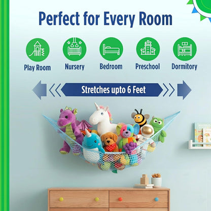 Stuffed Animal Hammock Storage Net - Corner Space-Saving Toy Organizer for Nursery and Kids Bedroom Organization, Holds 25 Pounds, Easy Wall Mount, White