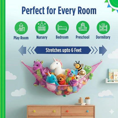Stuffed Animal Hammock Storage Net - Corner Space-Saving Toy Organizer for Nursery and Kids Bedroom Organization, Holds 25 Pounds, Easy Wall Mount, White