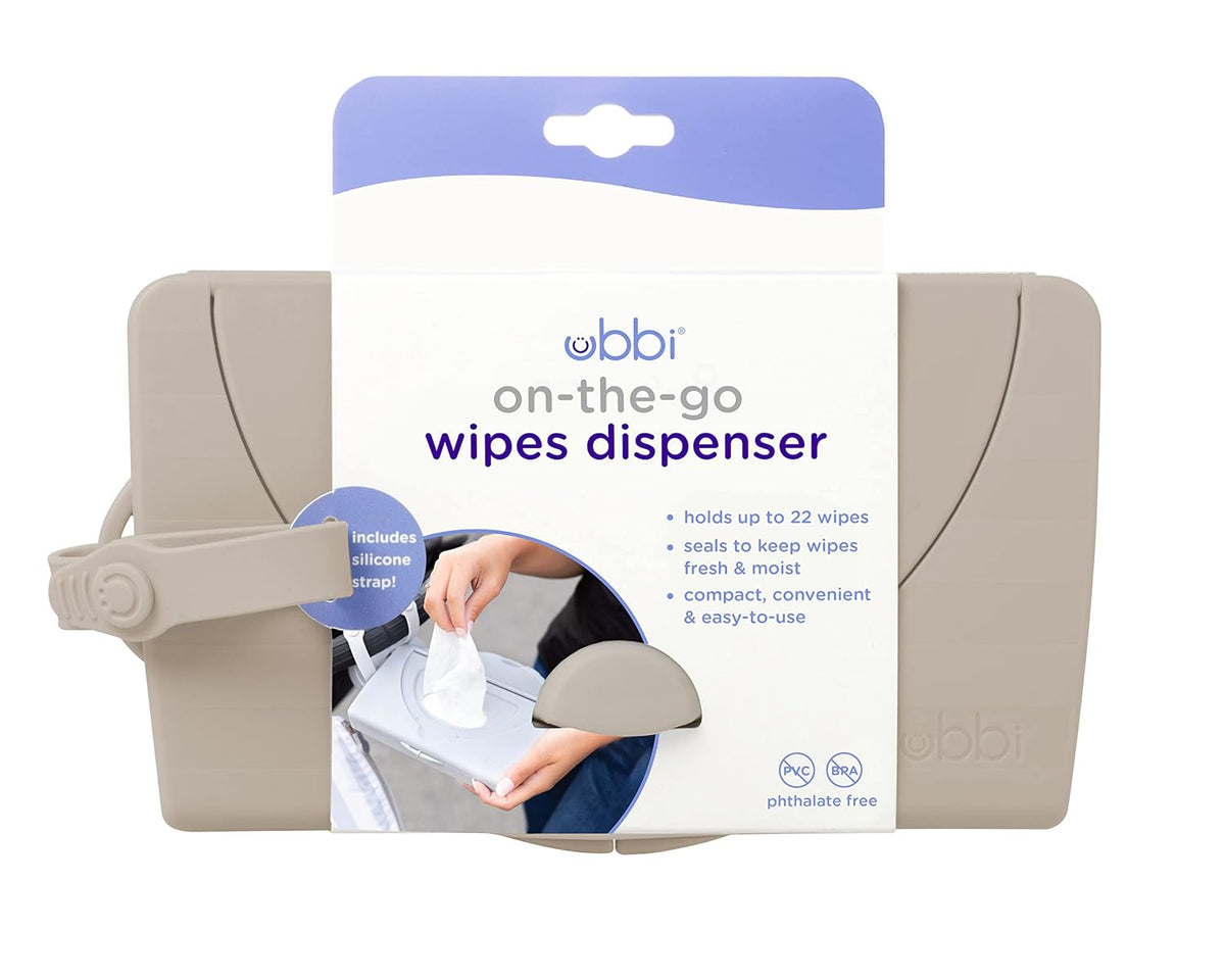 On-The-Go Baby Wipes Dispenser, Portable Wipes Container for Travel, Diaper Bag Accessory Must Have for Newborns, Reusable Wipes Holder, Taupe (Pack of 2)