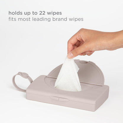 On-The-Go Baby Wipes Dispenser, Portable Wipes Container for Travel, Diaper Bag Accessory Must Have for Newborns, Reusable Wipes Holder, Taupe (Pack of 2)