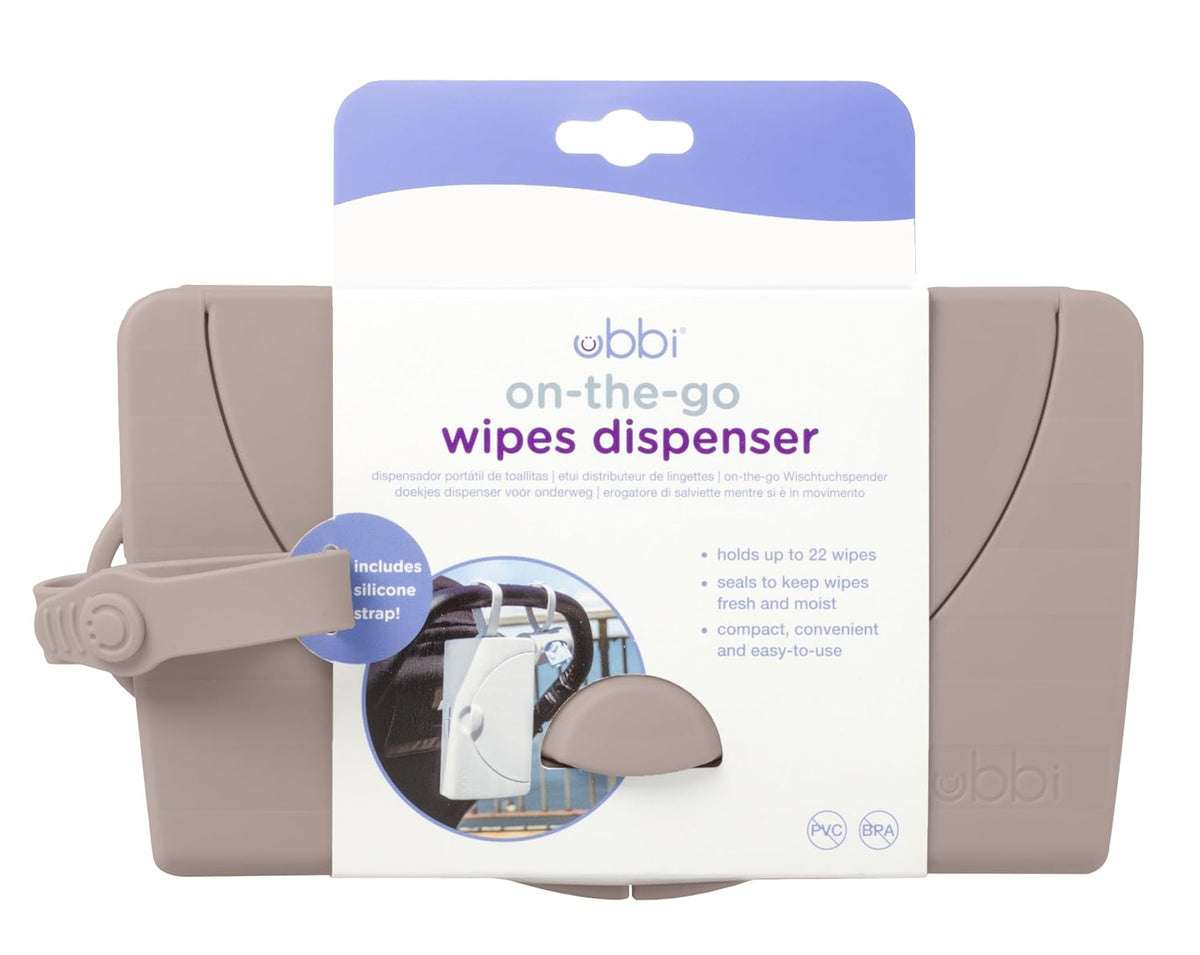 On-The-Go Baby Wipes Dispenser, Portable Wipes Container for Travel, Diaper Bag Accessory Must Have for Newborns, Reusable Wipes Holder, Taupe (Pack of 2)