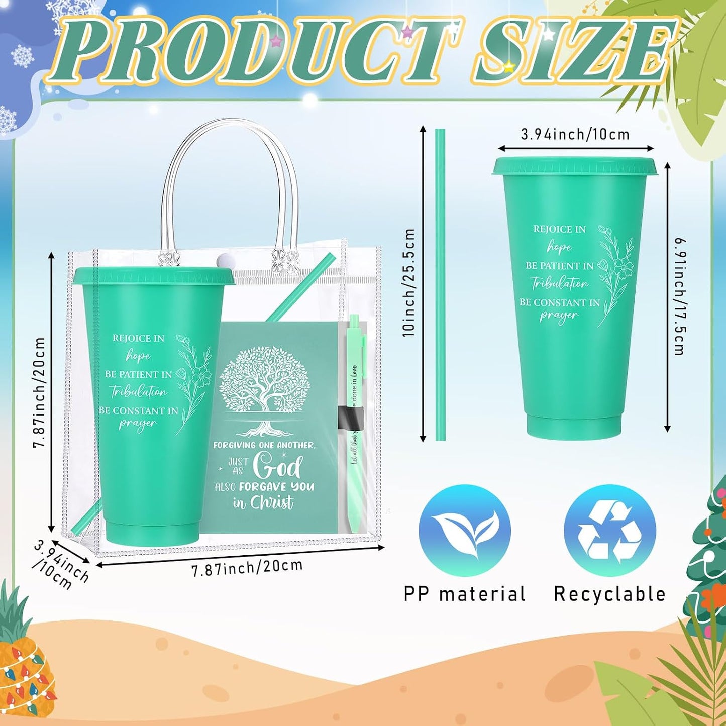 24 Sets Church Gifts Bulk for Women Mother Bible Verses Cups with Straws Cups Lids and Notebooks Pens Handbags for Church Bible Verse Valentines Inspirational Gifts