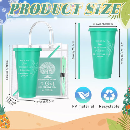 24 Sets Church Gifts Bulk for Women Mother Bible Verses Cups with Straws Cups Lids and Notebooks Pens Handbags for Church Bible Verse Valentines Inspirational Gifts