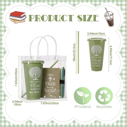 24 Sets Church Gifts Bulk for Women Mother Bible Verses Cups with Straws Cups Lids and Notebooks Pens Handbags for Church Bible Verse Valentines Inspirational Gifts