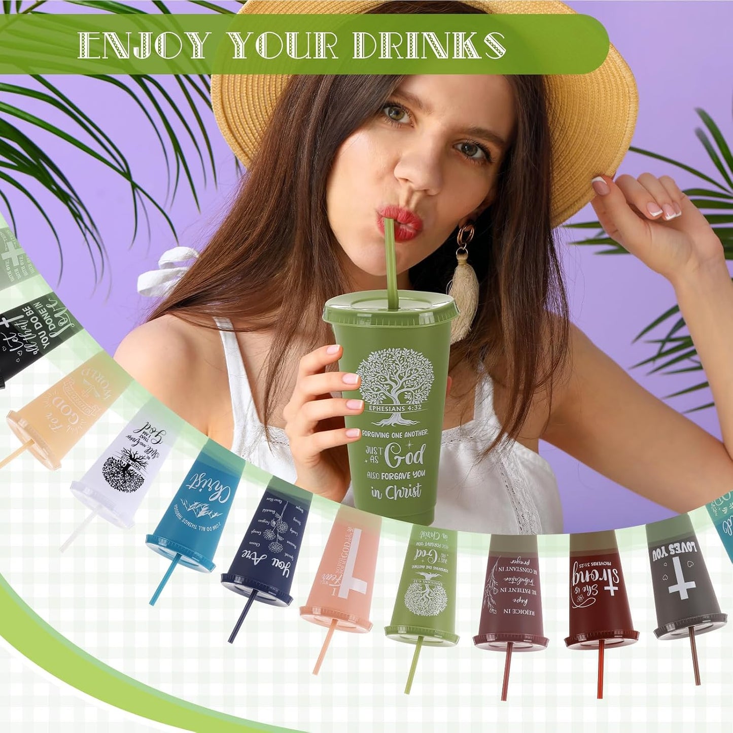 24 Sets Church Gifts Bulk for Women Mother Bible Verses Cups with Straws Cups Lids and Notebooks Pens Handbags for Church Bible Verse Valentines Inspirational Gifts