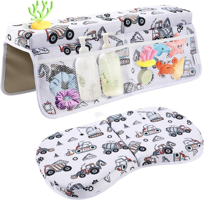 Odor-Free Baby Bath Kneeler and Elbow Rest Pad Set, 1.6'' Thick, Quickly Dry, Bathtub Kneeler Pad with Baby Toys & Bath Accessories Storage, Bath Kneeling Pad and Elbow Pad for Baby Tub(Pink)