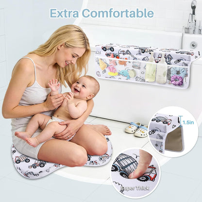 Odor-Free Baby Bath Kneeler and Elbow Rest Pad Set, 1.6'' Thick, Quickly Dry, Bathtub Kneeler Pad with Baby Toys & Bath Accessories Storage, Bath Kneeling Pad and Elbow Pad for Baby Tub(Pink)