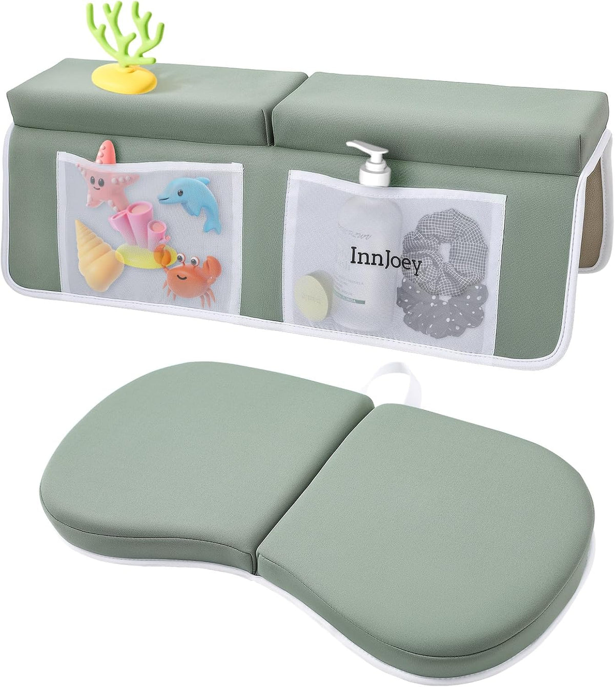 Odor-Free Baby Bath Kneeler and Elbow Rest Pad Set, 1.6'' Thick, Quickly Dry, Bathtub Kneeler Pad with Baby Toys & Bath Accessories Storage, Bath Kneeling Pad and Elbow Pad for Baby Tub(Pink)