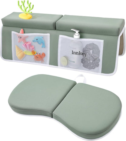 Odor-Free Baby Bath Kneeler and Elbow Rest Pad Set, 1.6'' Thick, Quickly Dry, Bathtub Kneeler Pad with Baby Toys & Bath Accessories Storage, Bath Kneeling Pad and Elbow Pad for Baby Tub(Pink)