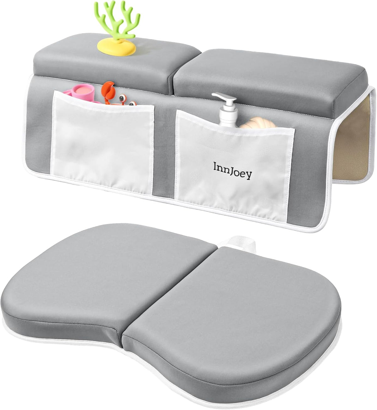 Odor-Free Baby Bath Kneeler and Elbow Rest Pad Set, 1.6'' Thick, Quickly Dry, Bathtub Kneeler Pad with Baby Toys & Bath Accessories Storage, Bath Kneeling Pad and Elbow Pad for Baby Tub(Pink)