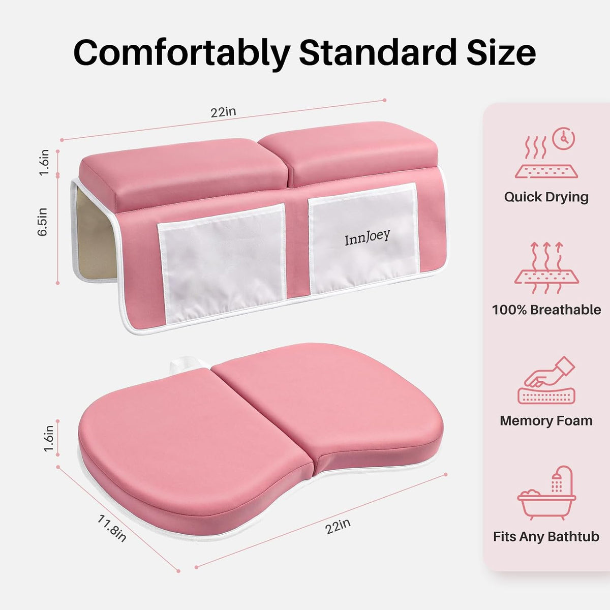 Odor-Free Baby Bath Kneeler and Elbow Rest Pad Set, 1.6'' Thick, Quickly Dry, Bathtub Kneeler Pad with Baby Toys & Bath Accessories Storage, Bath Kneeling Pad and Elbow Pad for Baby Tub(Pink)