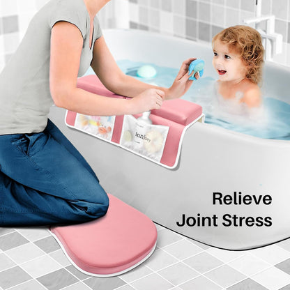 Odor-Free Baby Bath Kneeler and Elbow Rest Pad Set, 1.6'' Thick, Quickly Dry, Bathtub Kneeler Pad with Baby Toys & Bath Accessories Storage, Bath Kneeling Pad and Elbow Pad for Baby Tub(Pink)