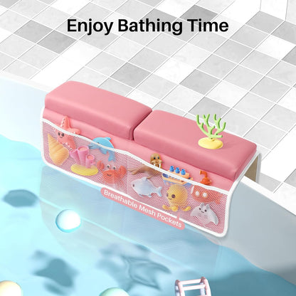 Odor-Free Baby Bath Kneeler and Elbow Rest Pad Set, 1.6'' Thick, Quickly Dry, Bathtub Kneeler Pad with Baby Toys & Bath Accessories Storage, Bath Kneeling Pad and Elbow Pad for Baby Tub(Pink)