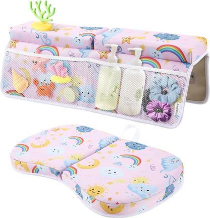 Odor-Free Baby Bath Kneeler and Elbow Rest Pad Set, 1.6'' Thick, Quickly Dry, Bathtub Kneeler Pad with Baby Toys & Bath Accessories Storage, Bath Kneeling Pad and Elbow Pad for Baby Tub(Pink)
