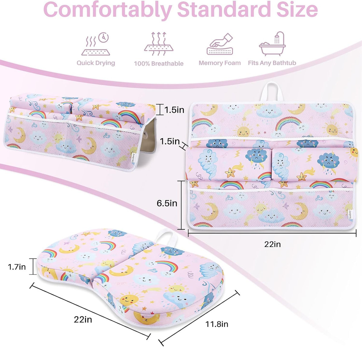 Odor-Free Baby Bath Kneeler and Elbow Rest Pad Set, 1.6'' Thick, Quickly Dry, Bathtub Kneeler Pad with Baby Toys & Bath Accessories Storage, Bath Kneeling Pad and Elbow Pad for Baby Tub(Pink)
