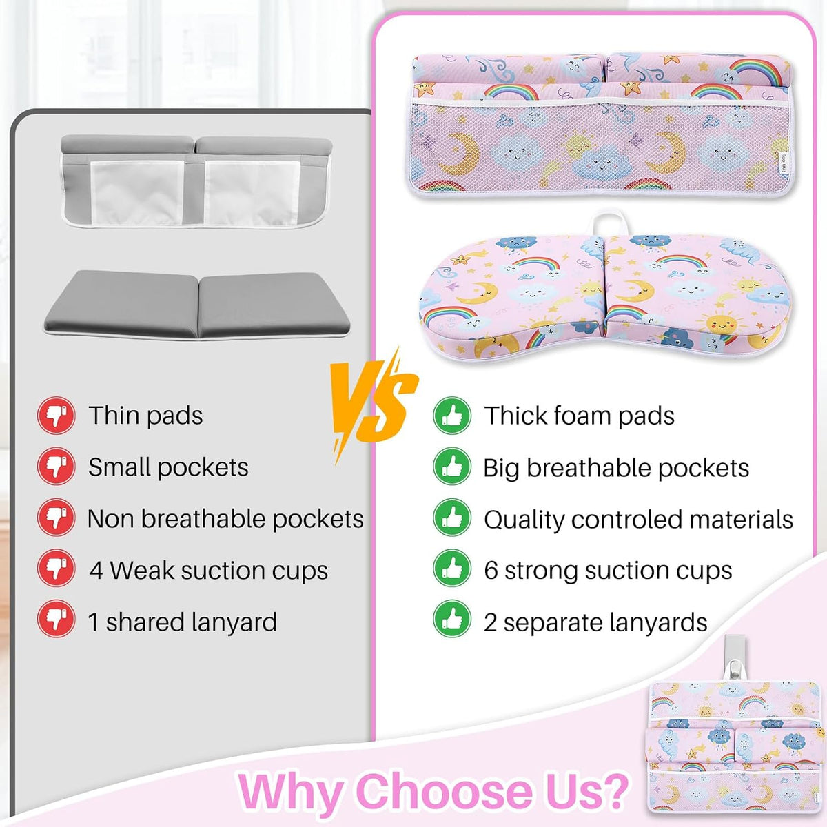 Odor-Free Baby Bath Kneeler and Elbow Rest Pad Set, 1.6'' Thick, Quickly Dry, Bathtub Kneeler Pad with Baby Toys & Bath Accessories Storage, Bath Kneeling Pad and Elbow Pad for Baby Tub(Pink)
