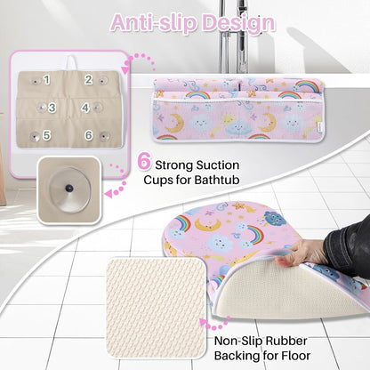 Odor-Free Baby Bath Kneeler and Elbow Rest Pad Set, 1.6'' Thick, Quickly Dry, Bathtub Kneeler Pad with Baby Toys & Bath Accessories Storage, Bath Kneeling Pad and Elbow Pad for Baby Tub(Pink)
