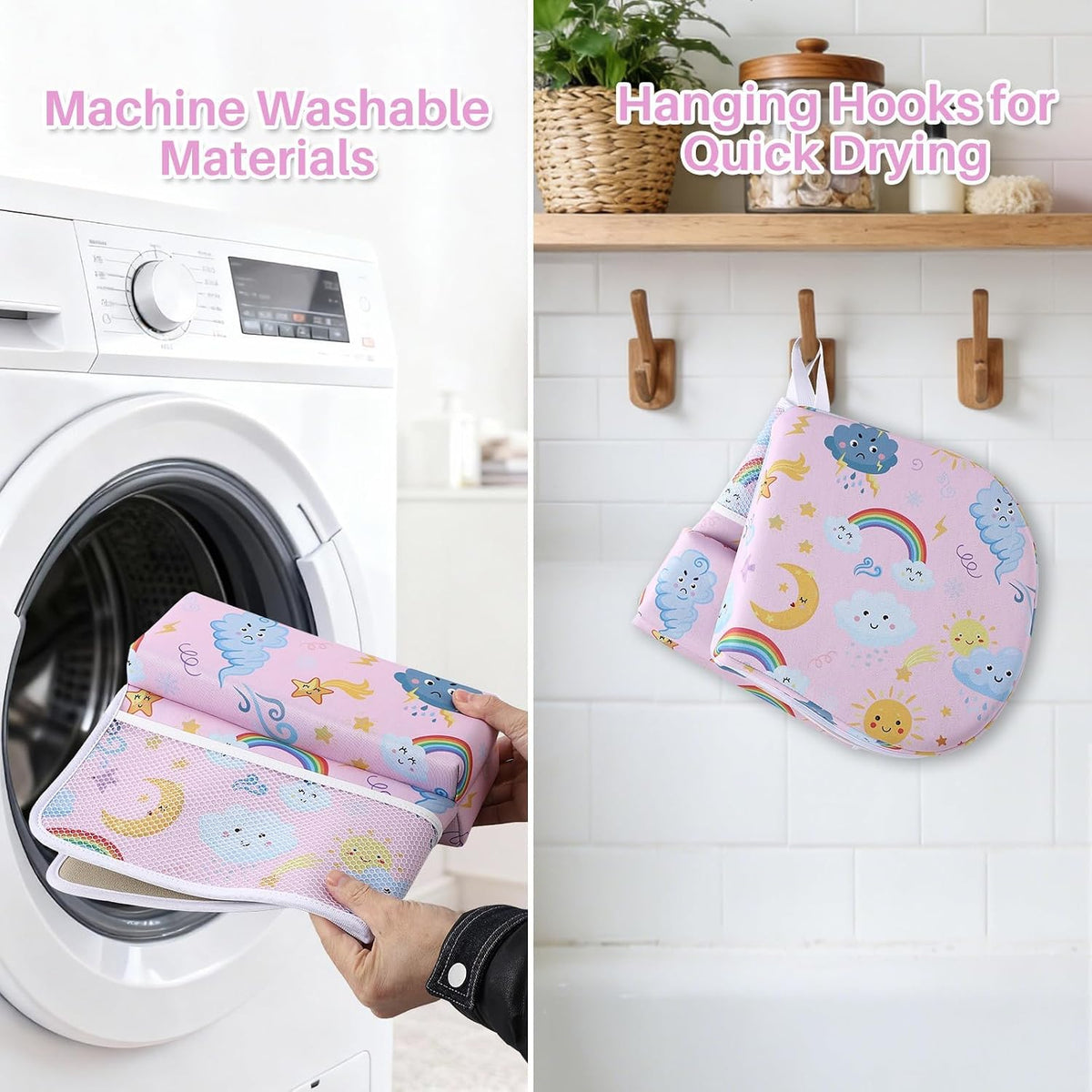 Odor-Free Baby Bath Kneeler and Elbow Rest Pad Set, 1.6'' Thick, Quickly Dry, Bathtub Kneeler Pad with Baby Toys & Bath Accessories Storage, Bath Kneeling Pad and Elbow Pad for Baby Tub(Pink)