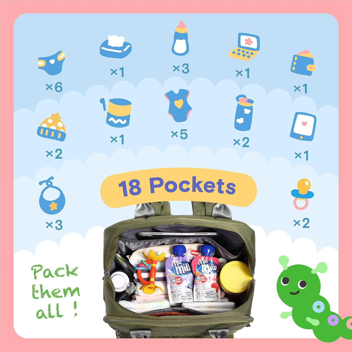 Baby Diaper Bag Backpack, 4 in 1 kit Large Capacity Travel Backpack