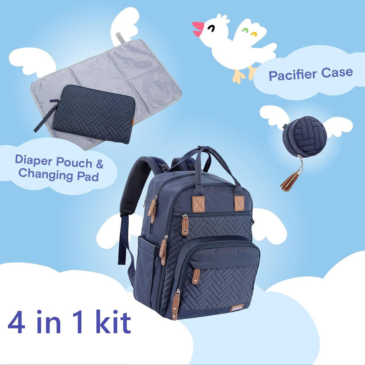 Baby Diaper Bag Backpack, 4 in 1 kit Large Capacity Travel Backpack