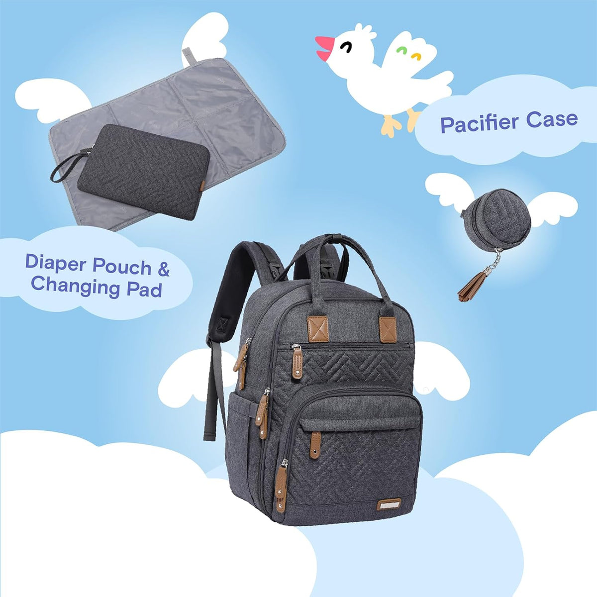 Baby Diaper Bag Backpack, 4 in 1 kit Large Capacity Travel Backpack