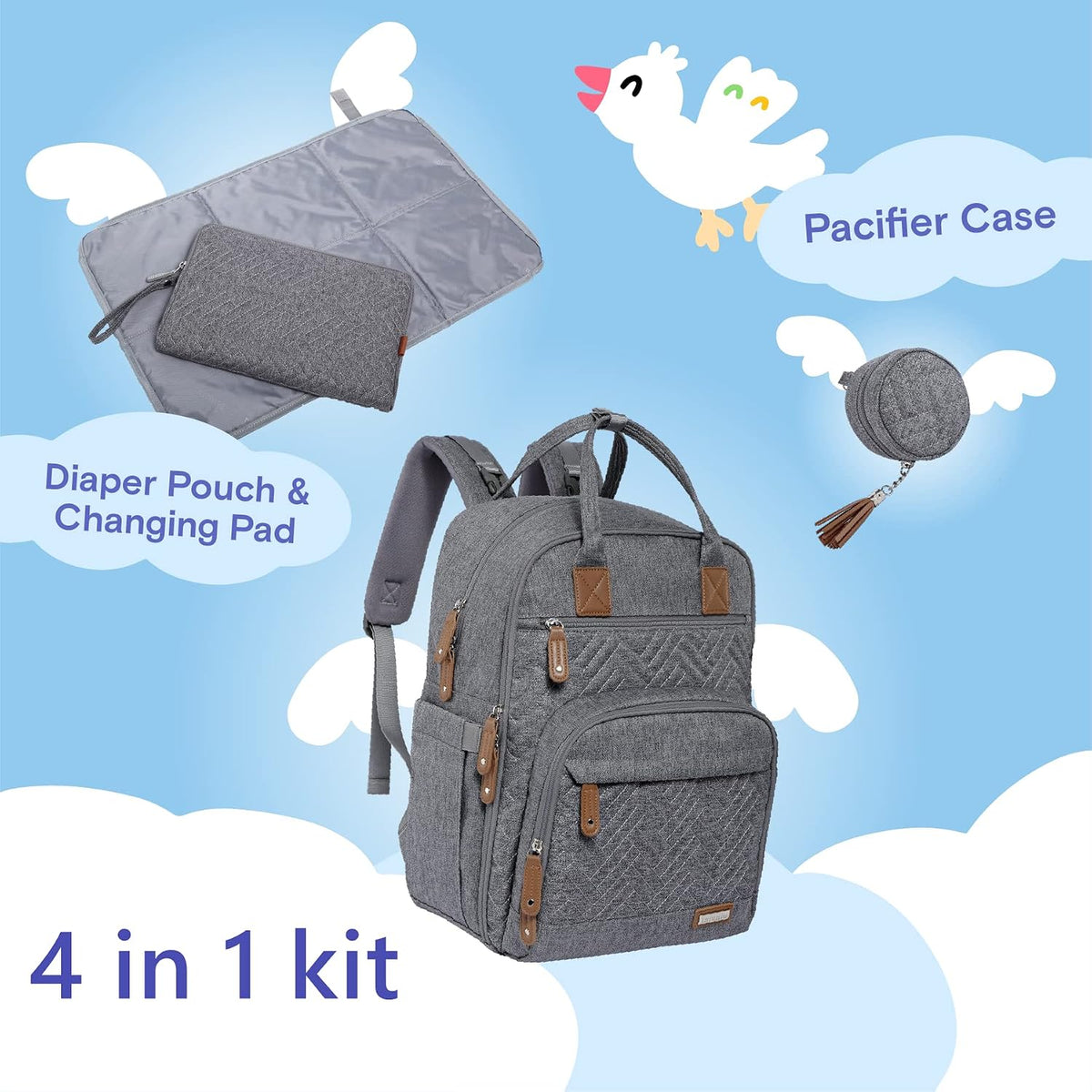 Baby Diaper Bag Backpack, 4 in 1 kit Large Capacity Travel Backpack