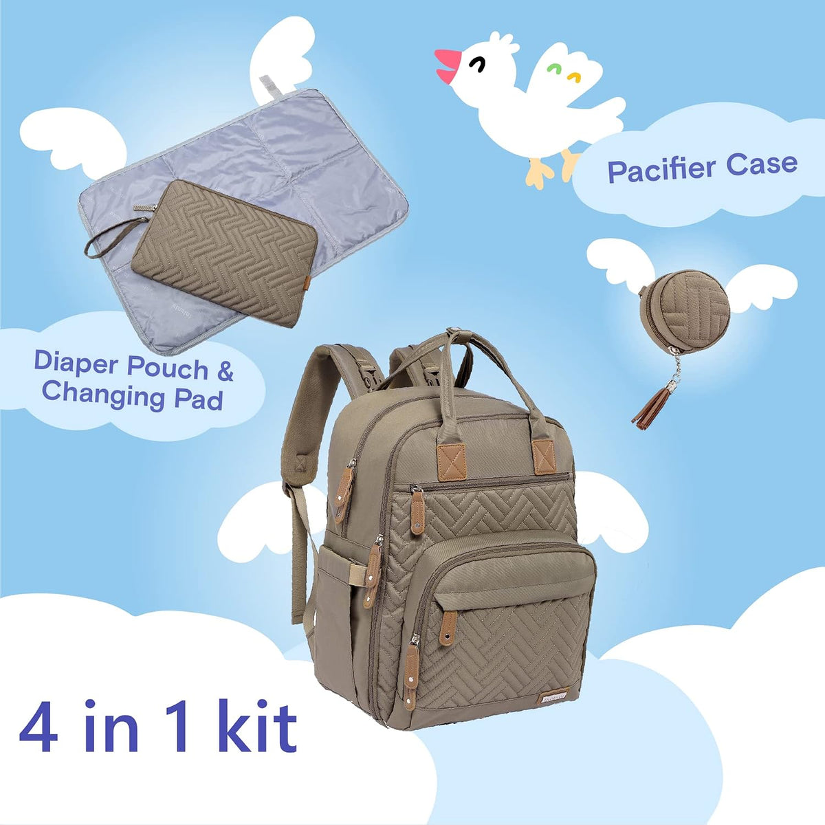 Baby Diaper Bag Backpack, 4 in 1 kit Large Capacity Travel Backpack