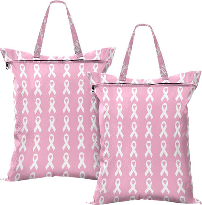 Pink Ribbon Waterproof Travel Laundry Bag Washable 2pk