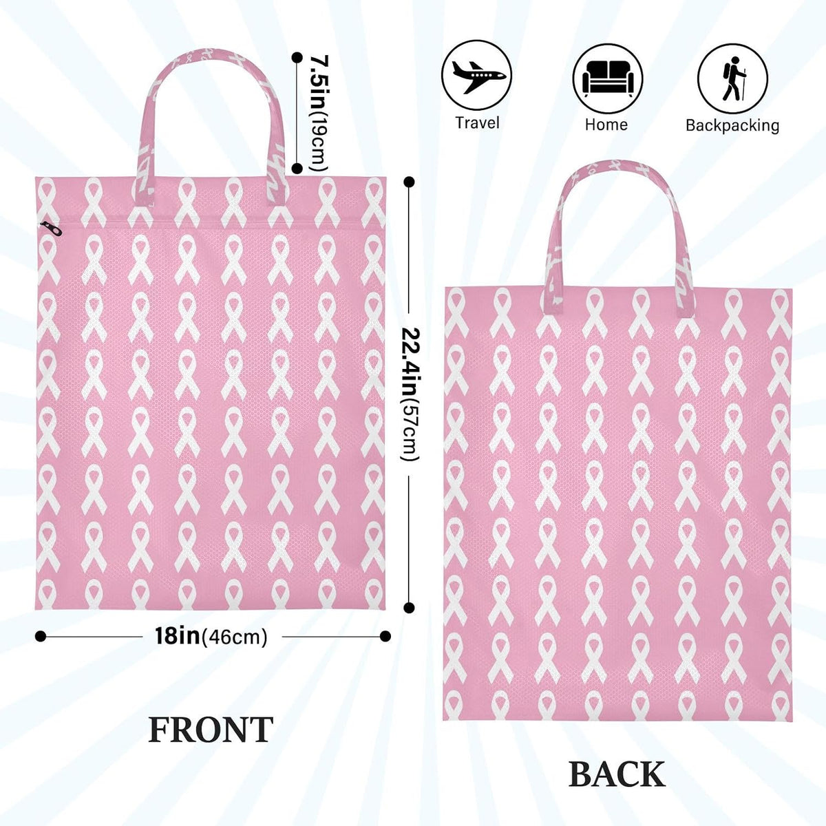 Pink Ribbon Waterproof Travel Laundry Bag Washable 2pk