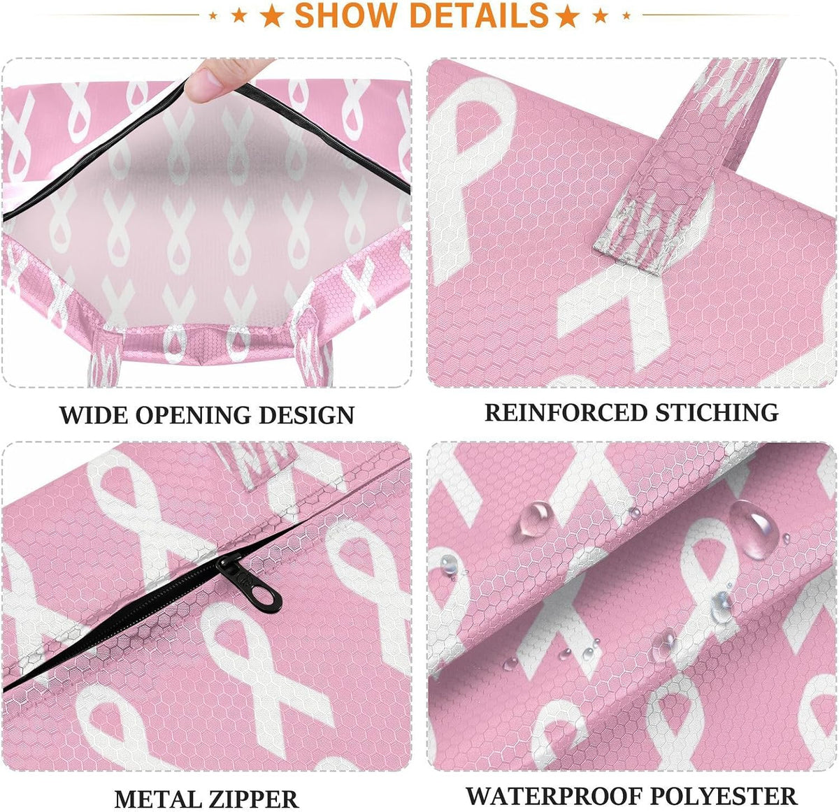Pink Ribbon Waterproof Travel Laundry Bag Washable 2pk