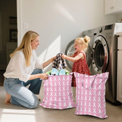 Pink Ribbon Waterproof Travel Laundry Bag Washable 2pk