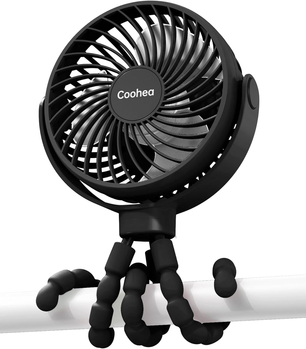 Clip on Stroller Fan, Rechargeable Long-Lasting Power Wind Fan,White
