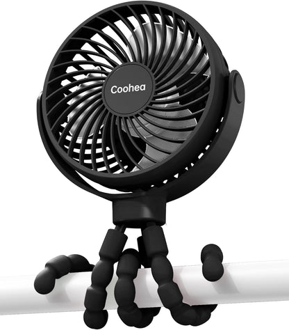 Clip on Stroller Fan, Rechargeable Long-Lasting Power Wind Fan,White