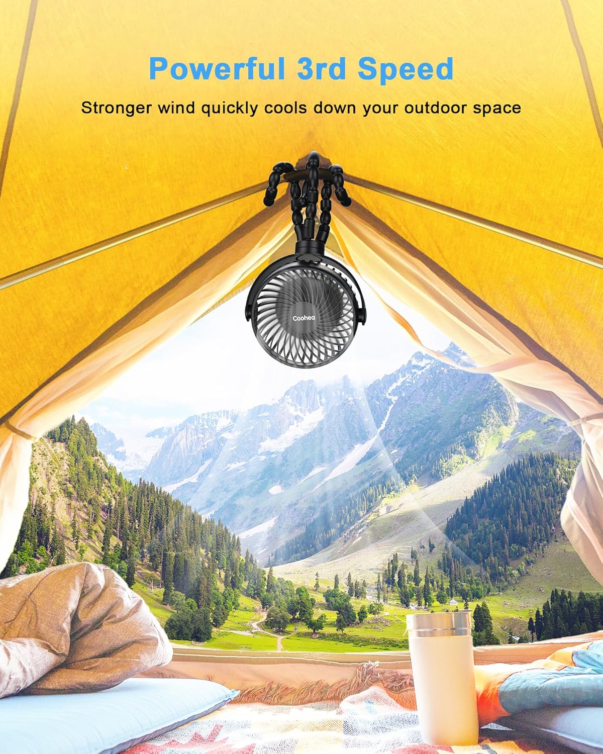 Clip on Stroller Fan, Rechargeable Long-Lasting Power Wind Fan,White