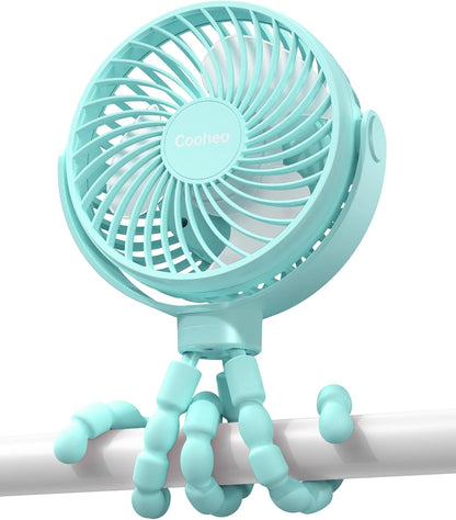 Clip on Stroller Fan, Rechargeable Long-Lasting Power Wind Fan,White
