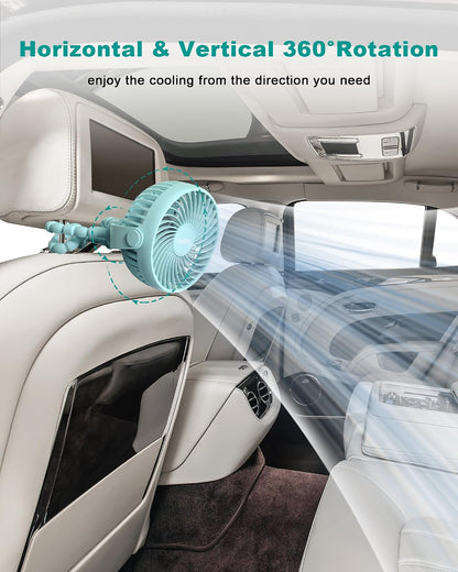Clip on Stroller Fan, Rechargeable Long-Lasting Power Wind Fan,White
