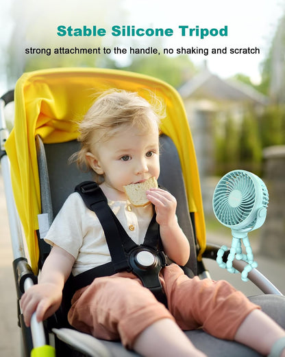 Clip on Stroller Fan, Rechargeable Long-Lasting Power Wind Fan,White