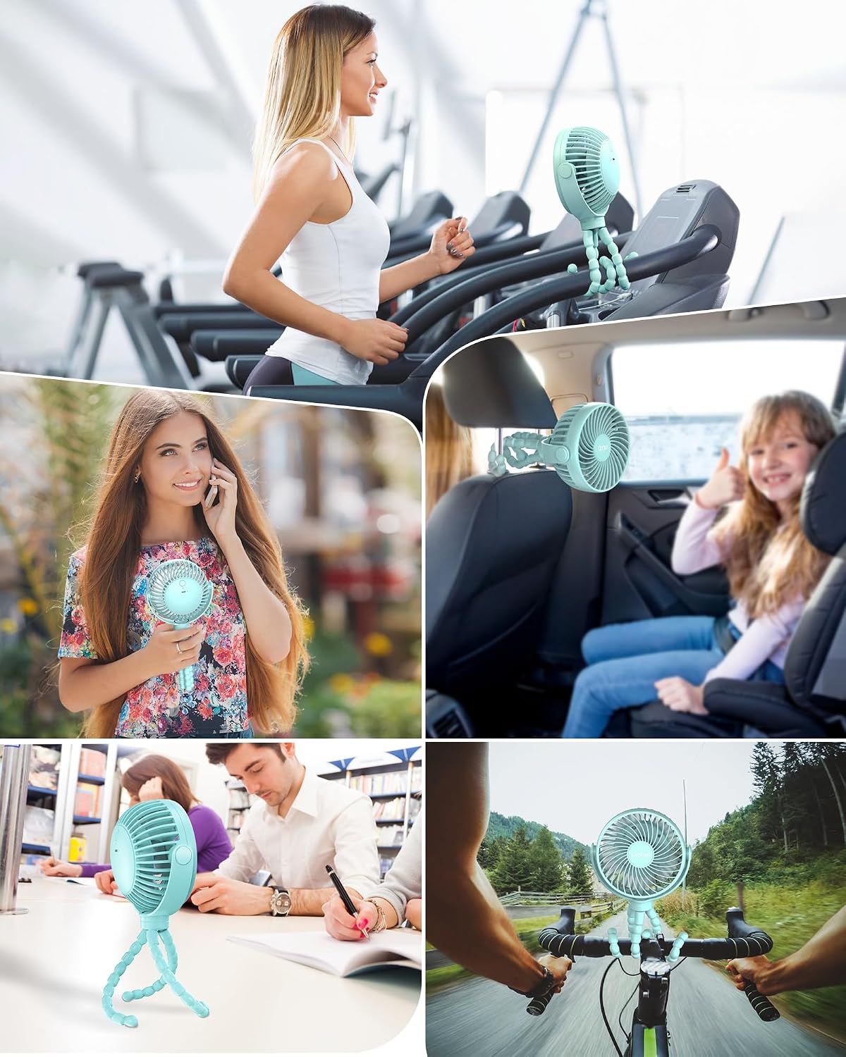 Clip on Stroller Fan, Rechargeable Long-Lasting Power Wind Fan,White