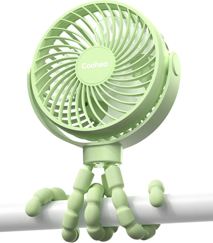 Clip on Stroller Fan, Rechargeable Long-Lasting Power Wind Fan,White