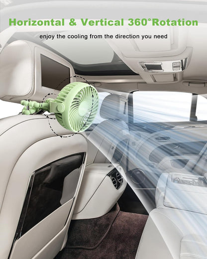 Clip on Stroller Fan, Rechargeable Long-Lasting Power Wind Fan,White